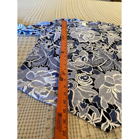 Alfred Dunner Blouse NEW Top Blue & White Pattern size Medium 3/4 Sleeve Dressy - Picture 11 of 12